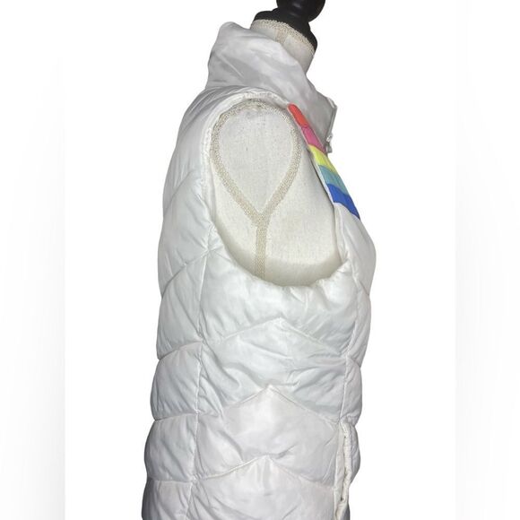 SO Wm’s Sz Med White Rainbow Front Full Zip Pockets Puffer Vest - Picture 3 of 6